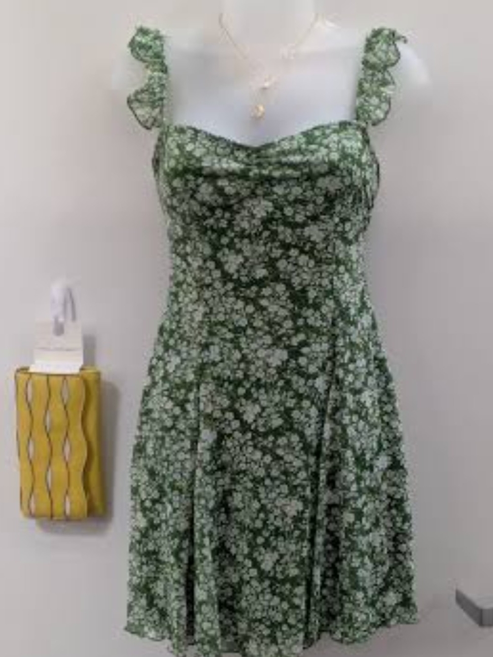 No Boundaries Green Floral Ruffle-Strap Mini Dress